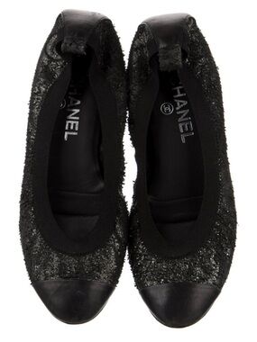 CHANEL Black Sequin Cap-Toe Ballet Flats